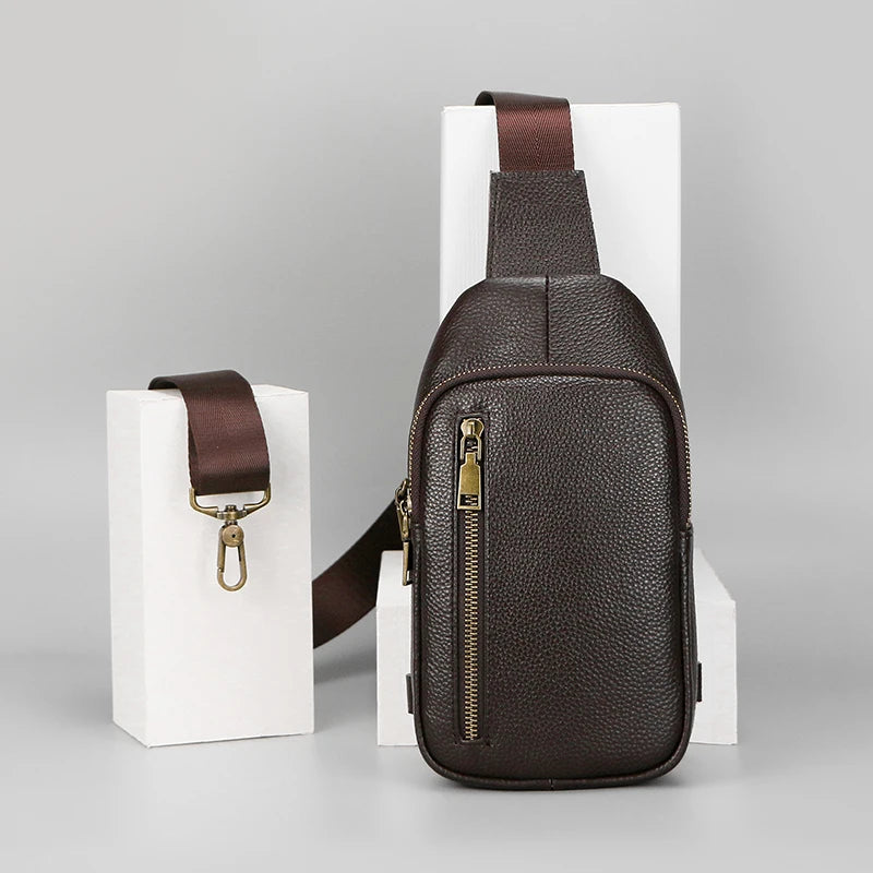 Genuine Leather Small Sling Bag Backpack for Men Travel Outdoor Hunting Hiking Camping