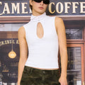 VacationGrabs Keyhole Cutout Tops for Women Y2K Mandarin Collar Shirt Sexy Fitted Hollow Out Tank Summer Fashion Going Out Tops