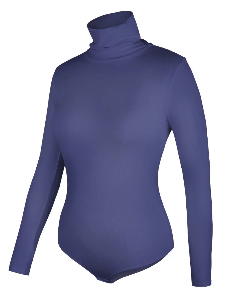 Women's High Collar Thermal Bodysuit, Long Sleeve Compression Top