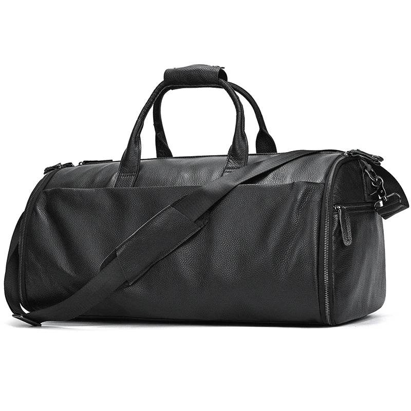 Men's Leather Business Trip Travel Duffle Opens to a Garment Bag - VacationGrabs