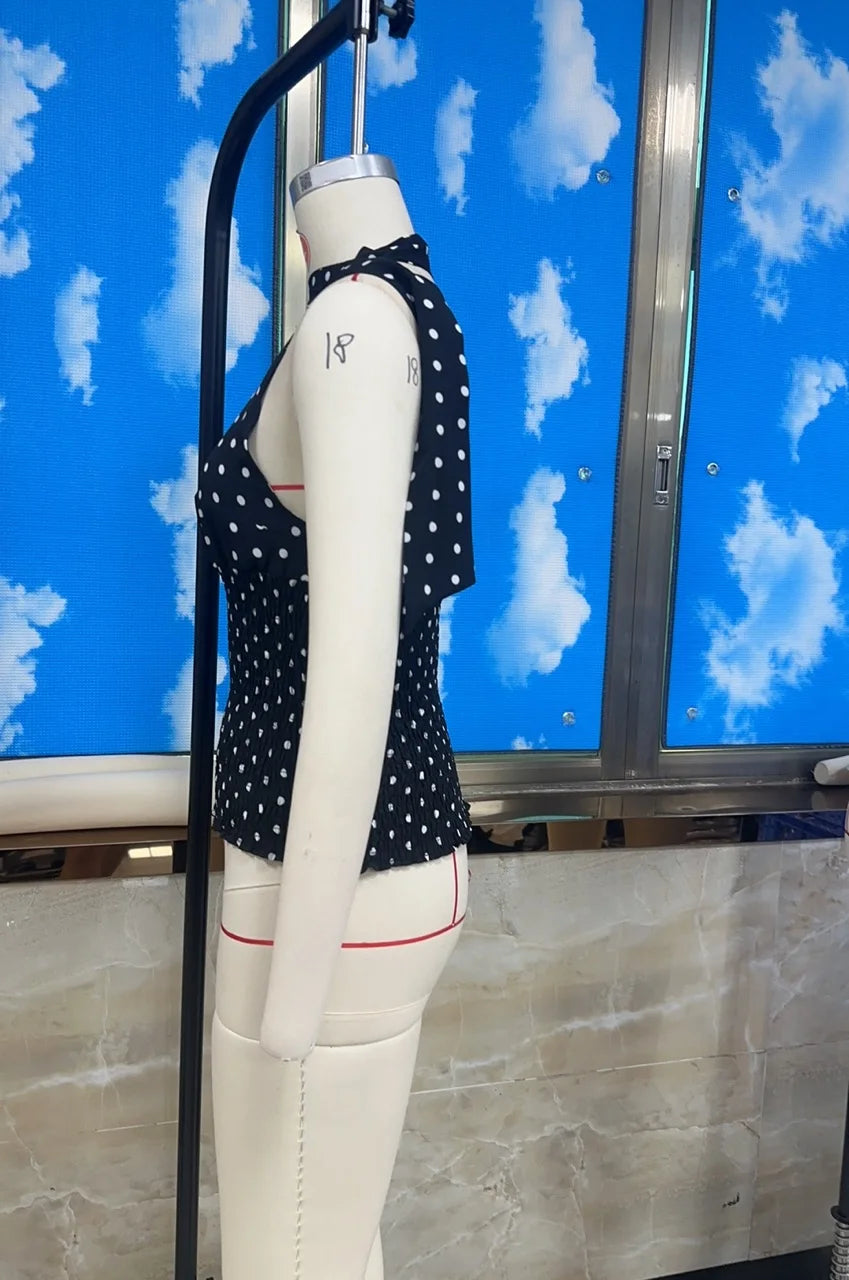 VacationGrabs Women's Summer Halter Tops Casual Stylish Dots Print Slim Fit Backless Sleeveless Vest Going Out Vacation Streetwear