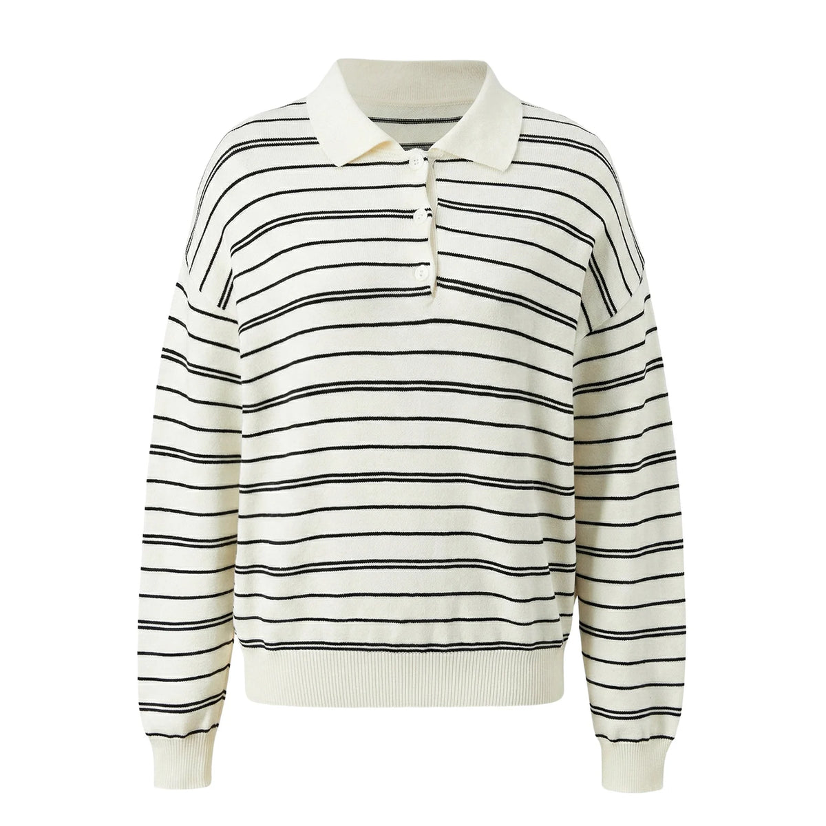 VacationGrabs Women Knit Oversized Striped Sweater Tops Winter Warm Long Sleeve Turn-down Collar Loose Fit Tops Y2K Streetwear