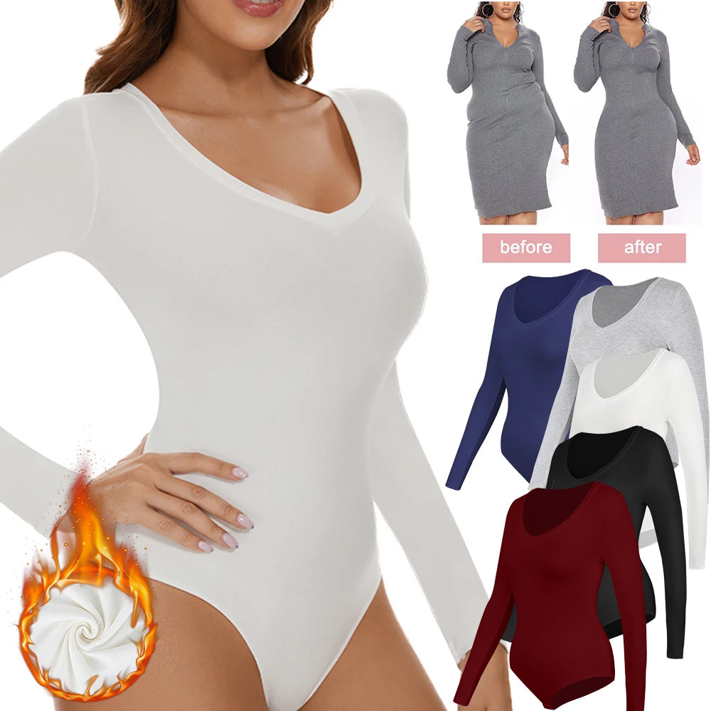 Women's V-Neck Long Sleeve Thermal Compression Top