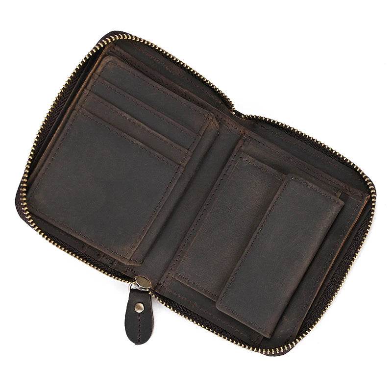 Crazy Horse Leather Wallet Men Women Coin Purse with Zipper - VacationGrabs