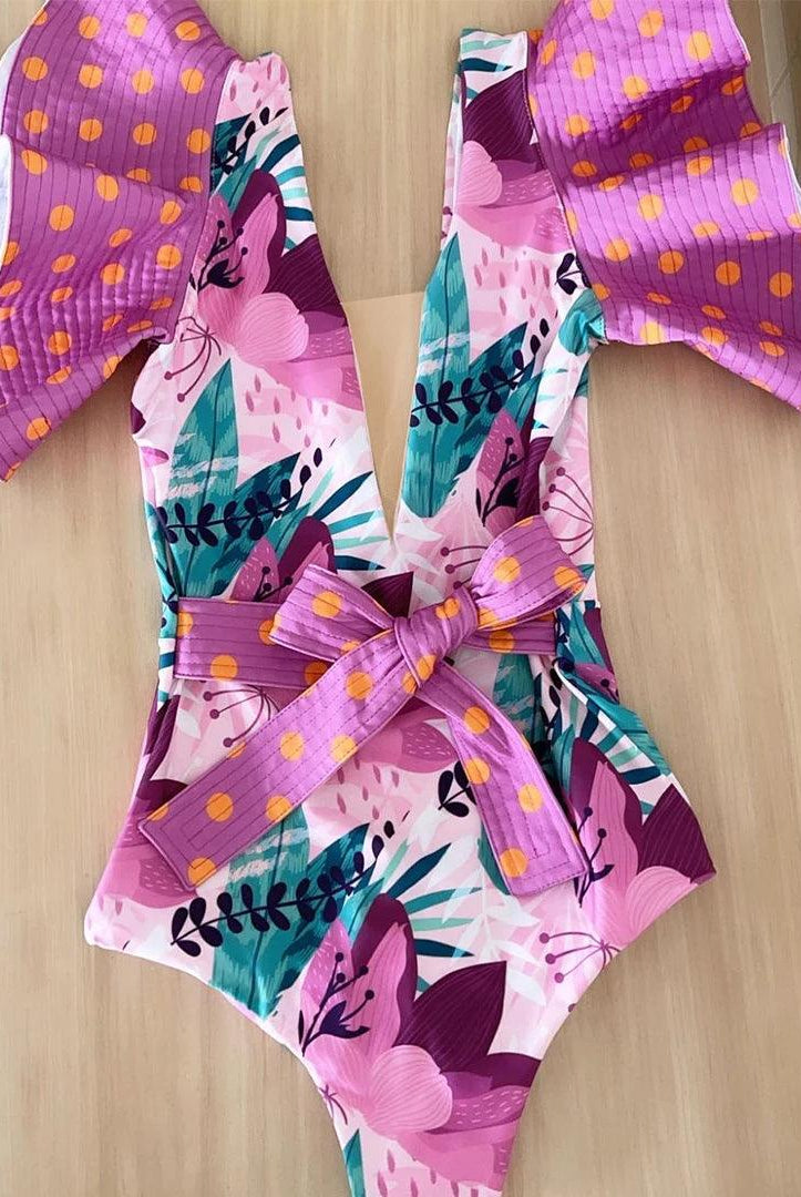 Women's Swimwear - 1PC Ruffle Print Floral One Piece Slimming Swimwear