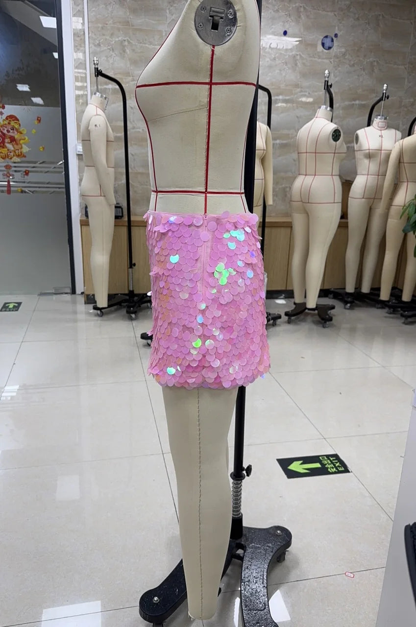VacationGrabs Sexy Women Sequin Mini Bodycon Skirt Chic Ladies Low Waist Sparkly Short Skirt Trendy Summer Party Club Streetwear