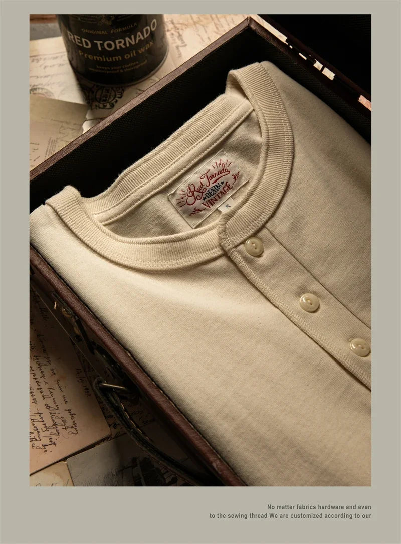 Red Tornado Short Sleeve Henley T-Shirt Heavyweight Cotton Every Day Tee Amekaji
