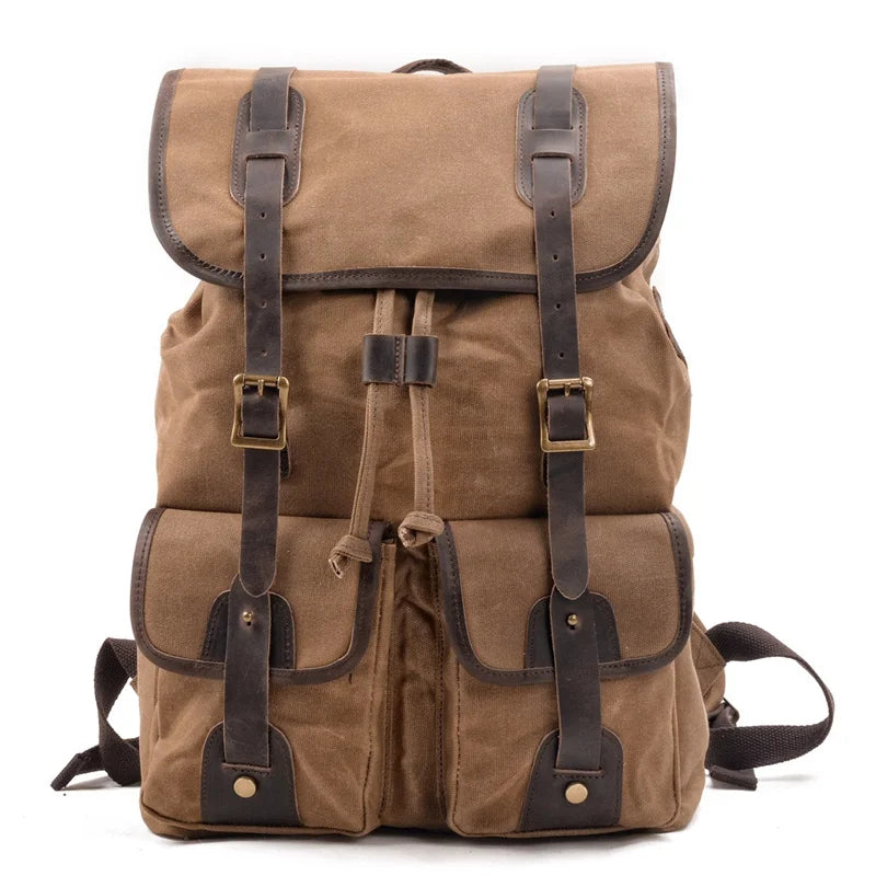 Nesitu A4 Vintage Green Black Khaki Grey 14 15.6'' Laptop Genuine Leather Waxed Canvas Men Women Backpack Travel Bag M5105