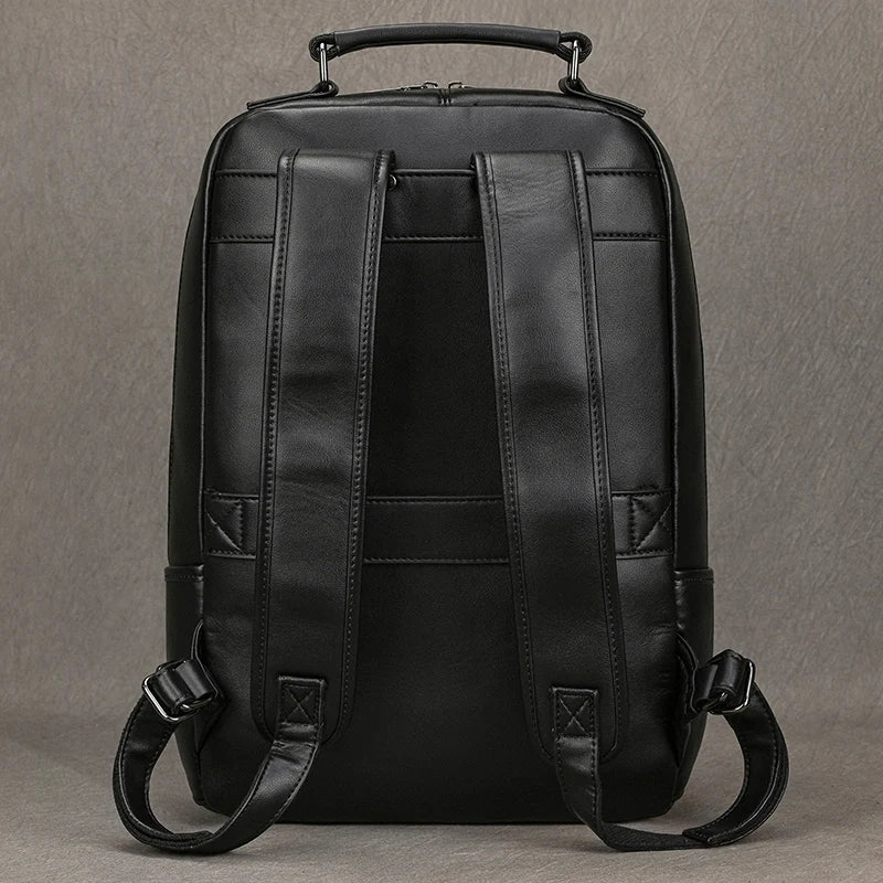 Large Capacity Leather Backpack Men 15.6" Laptop Travel Bag