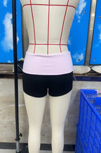 VacationGrabs Color Block Biker Shorts for Women Low Waist Fold Over Waistband Slim Fit Booty Shorts Streetwear Aesthetic Casual Pants
