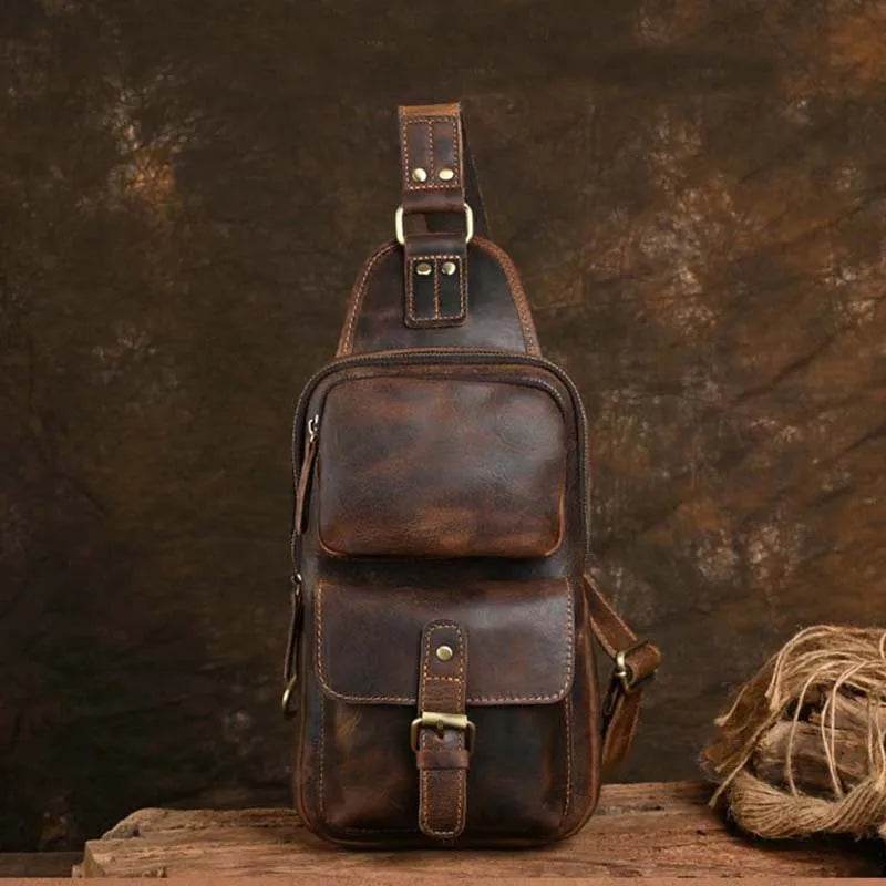 Men’s Leather Chest Bag Big Capacity Sling Crossbody Bag - VacationGrabs