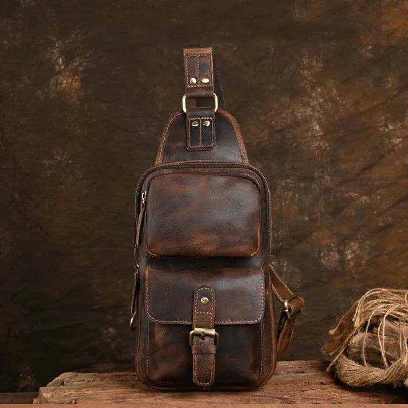 Men's Genuine Leather Sling Bag – Half Moon Crossbody