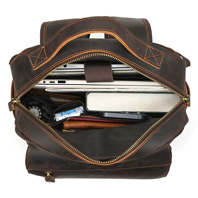 Crazy Horse Leather Men’s Laptop Backpack Travel Computer Bag - VacationGrabs
