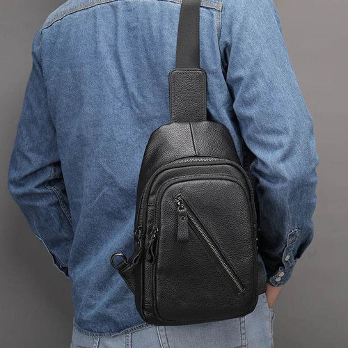 Man's Sling Bag Genuine Leather Chest Bag Crossbody for Gym - VacationGrabs