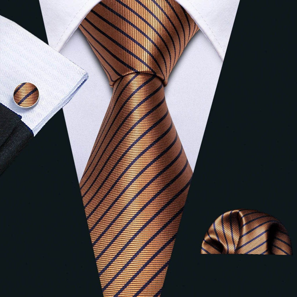 Gold & Beige Silk Tie Set for Men - VacationGrabs