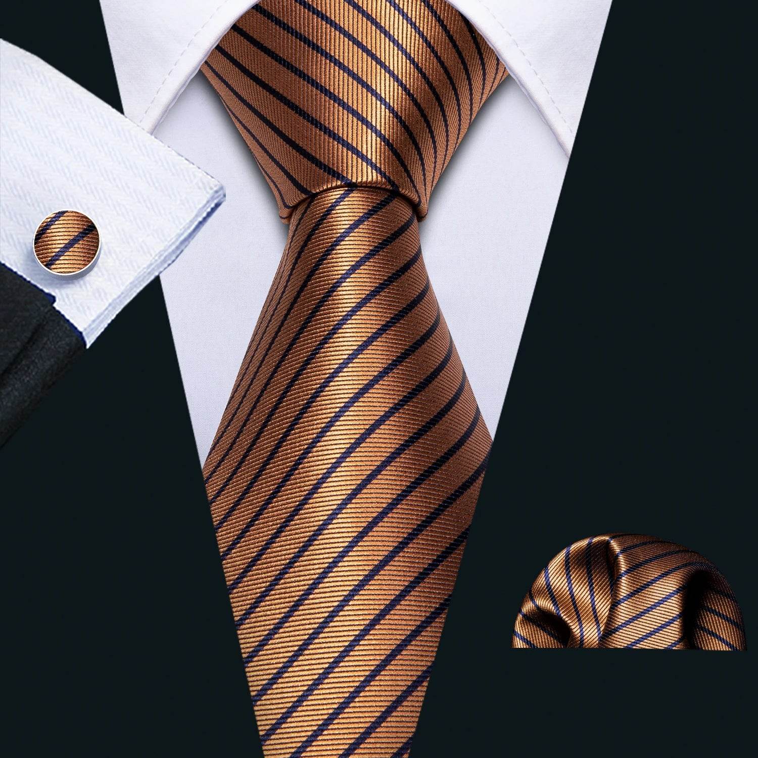 Gold & Beige Silk Tie Set for Men - VacationGrabs