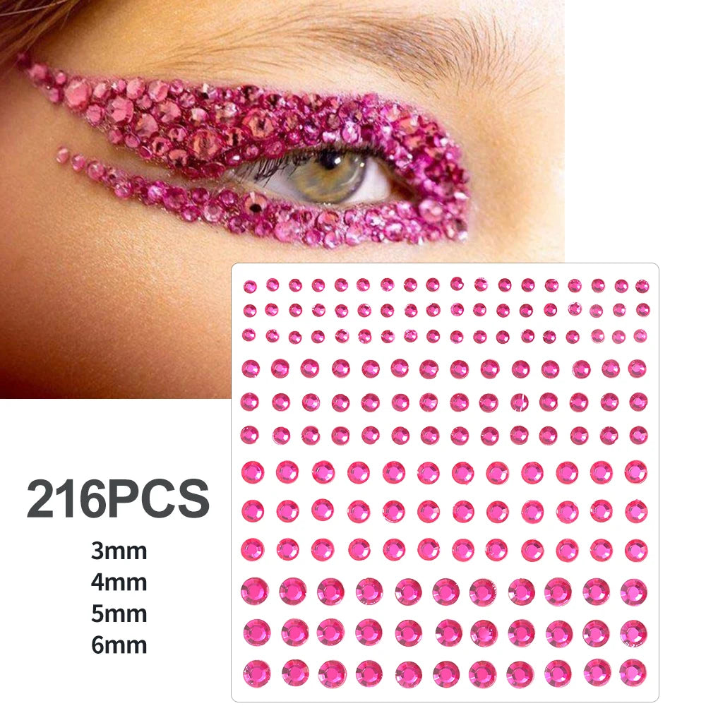 162/216/900pcs Eye&Face&Body Diamond Tattoos Stickers 3/4/5/6mm Colored Glitter Rhinestone Tattoo for Party Makeup Gem Accessory