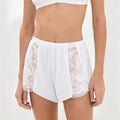 VacationGrabs Women Sexy Lace Trim Sleep Shorts Elastic Waist Satin Pajama Shorts with Floral Lace Panel for Daily Casual Loungewear