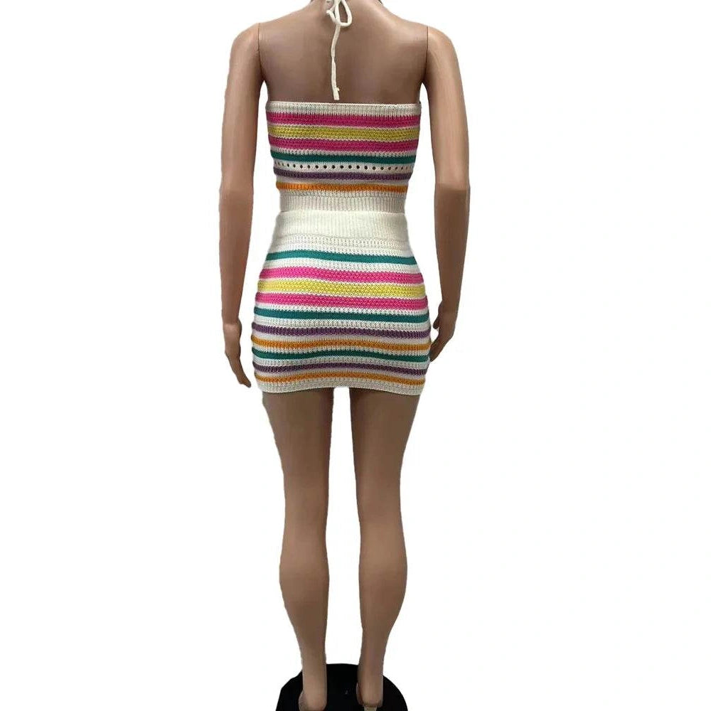 Two Piece Womens Halter Crop Top + Matching Skirt Set - VacationGrabs