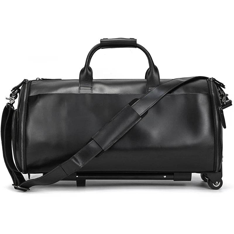 Large Capacity Leather Trolley Bag – Rolling Business Handbag - VacationGrabs