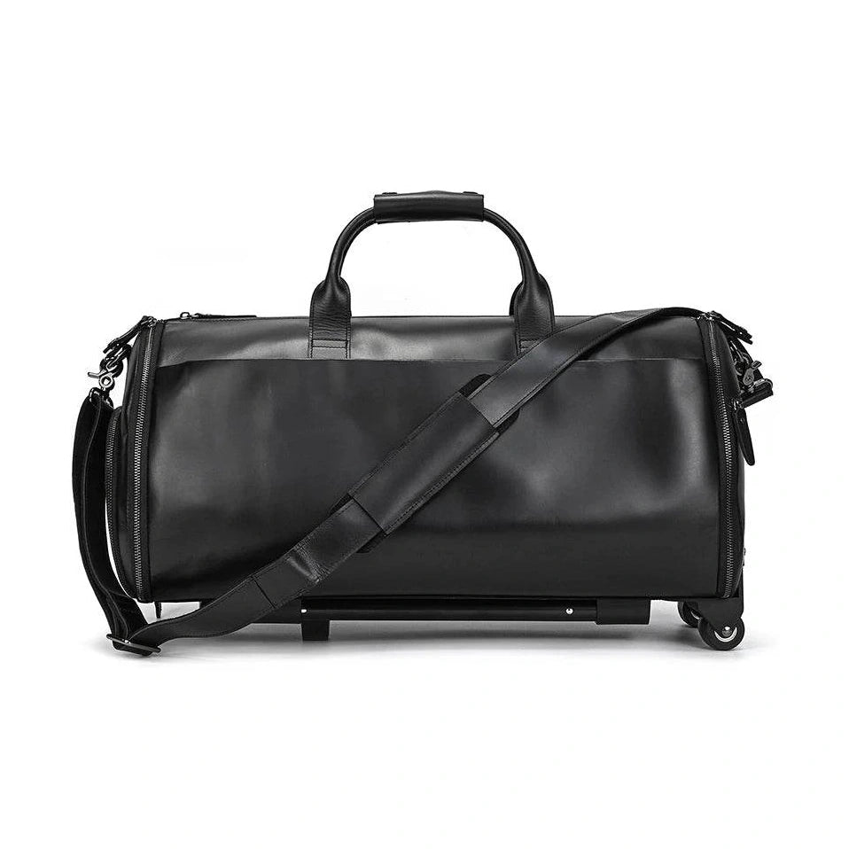 Large Capacity Leather Trolley Bag – Rolling Business Handbag - VacationGrabs