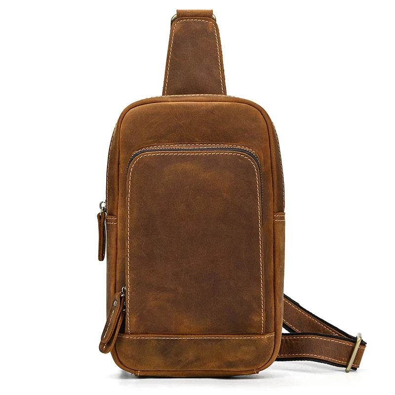Crazy Horse Leather Men’s Chest Bag Top Layer Cowhide Sling - VacationGrabs