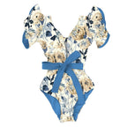 Women's Ruffle Sleeve Deep-V Bathing Suit - VacationGrabs