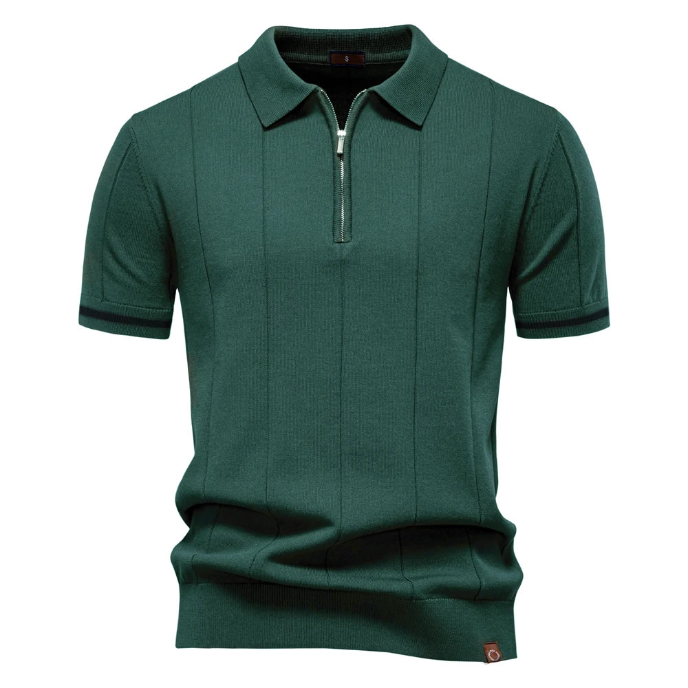 Men's Sport Zip Polo Shirt – Solid Color, Short Sleeve