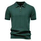 Men's Sport Zip Polo Shirt – Solid Color, Short Sleeve
