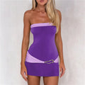 Women Color Block Strapless Mini Bodycon Dress Metal Buckle Cut Out Back Double Strap Tube Top Short Party Dress Y2K Night Club