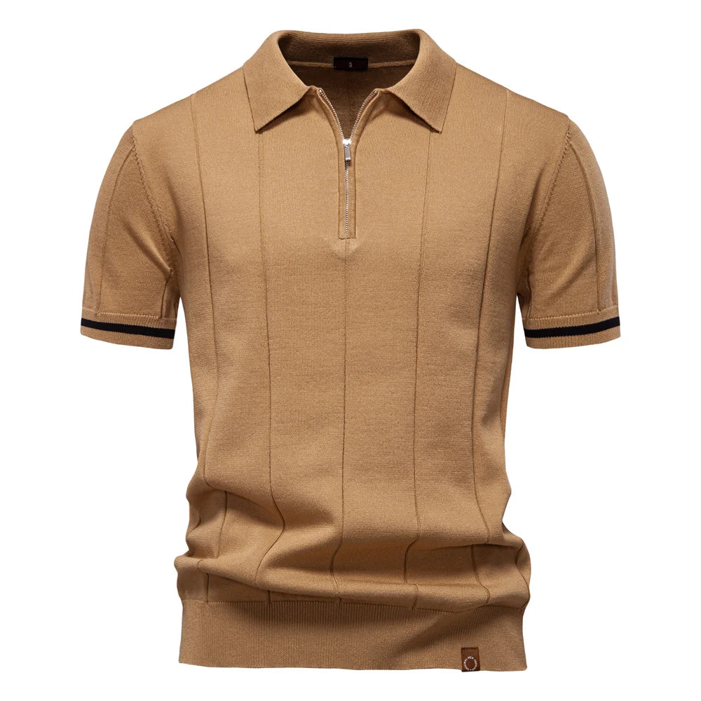 Men's Sport Zip Polo Shirt – Solid Color, Short Sleeve