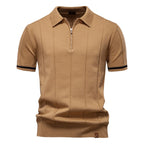 Men's Sport Zip Polo Shirt – Solid Color, Short Sleeve