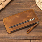 Crazy Horse Leather Zipper Wallet with Key Chain for Coins & Cards - VacationGrabs