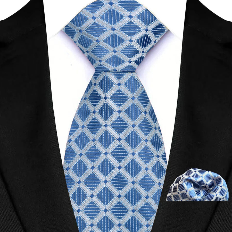 Men Tie Hankerchief Set Plaid & Checks 8CM Necktie Pocket Square Cravat for Male Wedding Party Business Gift Accessories