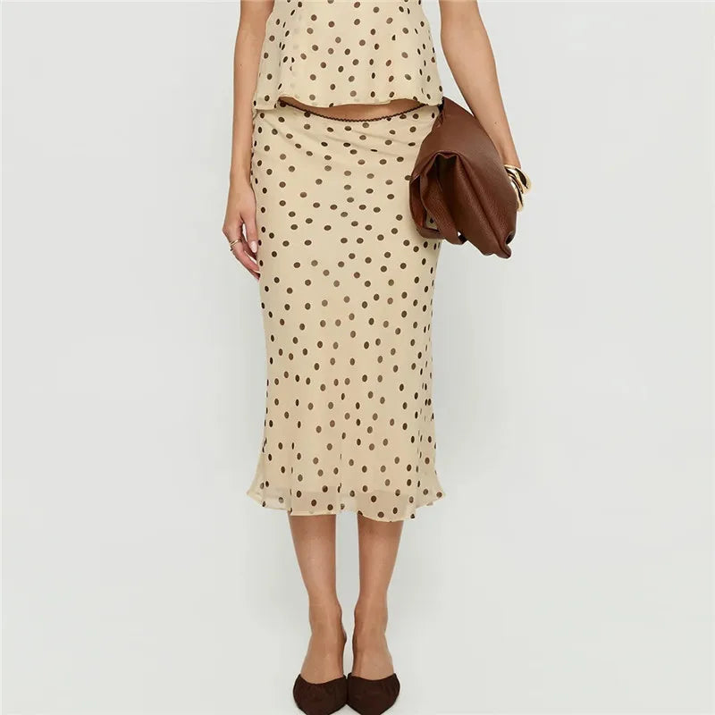 VacationGrabs Womens Casual Midi Skirt Elegant Polka Dot Print Bodycon Pencil Skirt for Party Workout Daily Wear Summer Y2K Streetwear