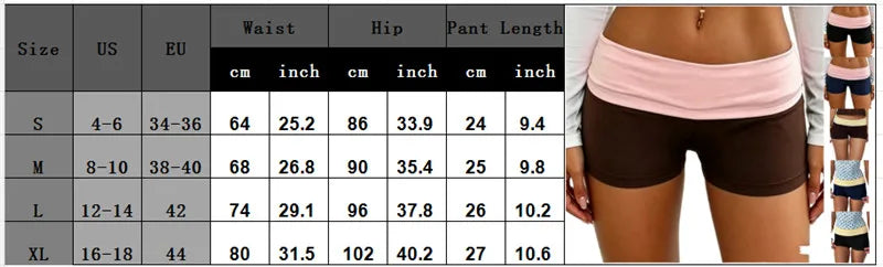 VacationGrabs Color Block Biker Shorts for Women Low Waist Fold Over Waistband Slim Fit Booty Shorts Streetwear Aesthetic Casual Pants