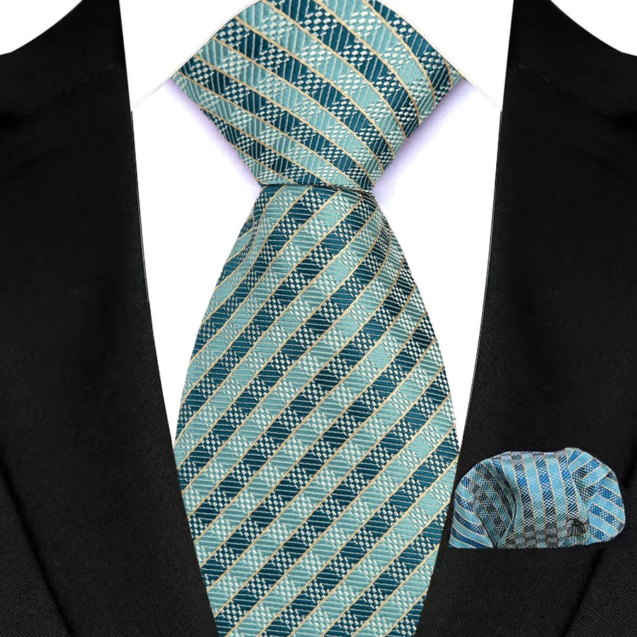 Men Tie Hankerchief Set Plaid & Checks 8CM Necktie Pocket Square Cravat for Male Wedding Party Business Gift Accessories