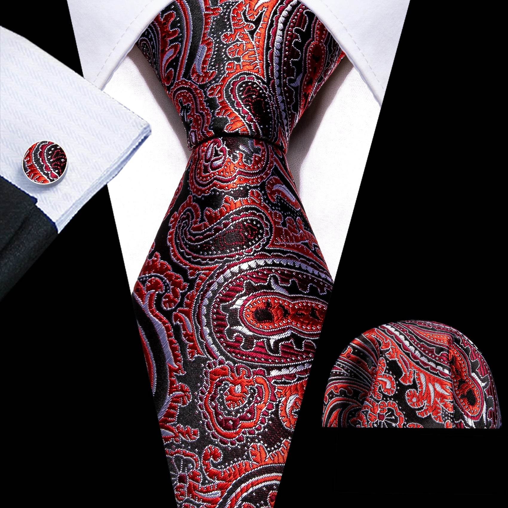 Red Plaid Silk Tie Set for Men - VacationGrabs