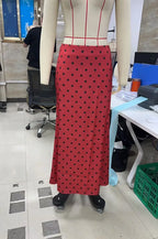 VacationGrabs French Vintage Polka Dot Satin Skirt High Waist Silky Midi Skirt Elegant Retro Print For Women Summer Y2K Streetwear