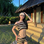 Striped 4-Piece Halter Bikini Set, Tummy Control Shorts