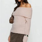 VacationGrabs Womens Off The Shoulder Sweater Y2K Oversized Long Sleeve Slouchy Knitted Loose Pullover Sweaters Tops Streetwear