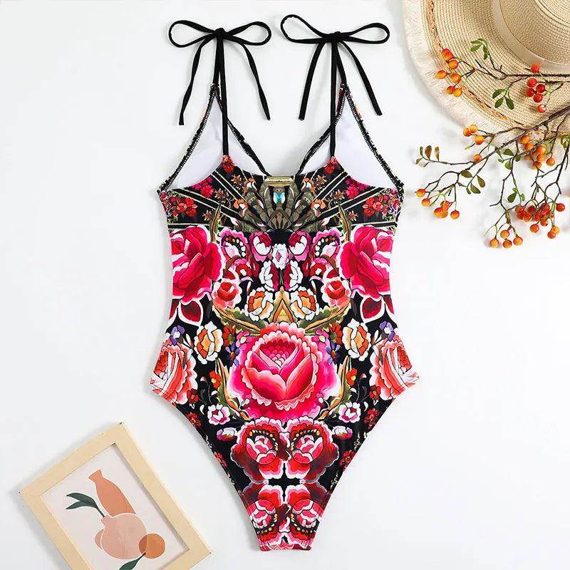 Bold Floral Womens Backless Bathing Suit - VacationGrabs