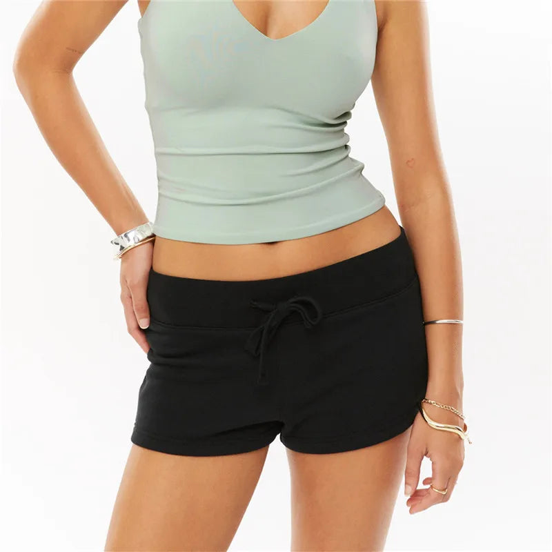 VacationGrabs Womens Low Waist Drawstring Lounge Shorts Soft Cotton Blend Casual Sweat Shorts for Y2K Streetwear Summer Pajama Bottoms