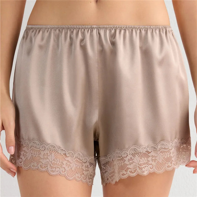VacationGrabs Chic White Satin Lace Shorts For Woman Casual Elastic Waist Shorts Summer Elegant High Waist Short Pants Lady Streetwear