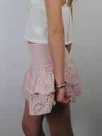 VacationGrabs Women Y2K Ruffle Layered Mini Skirts Smocked A Line Pleated Short Skirt Boho Beach Mini Skirt Cute Skirts for Teen Girls