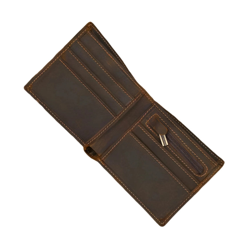 Luxury Bifold Leather Wallet for Men Slim Purse Cowhide with Coins Pocket - VacationGrabs
