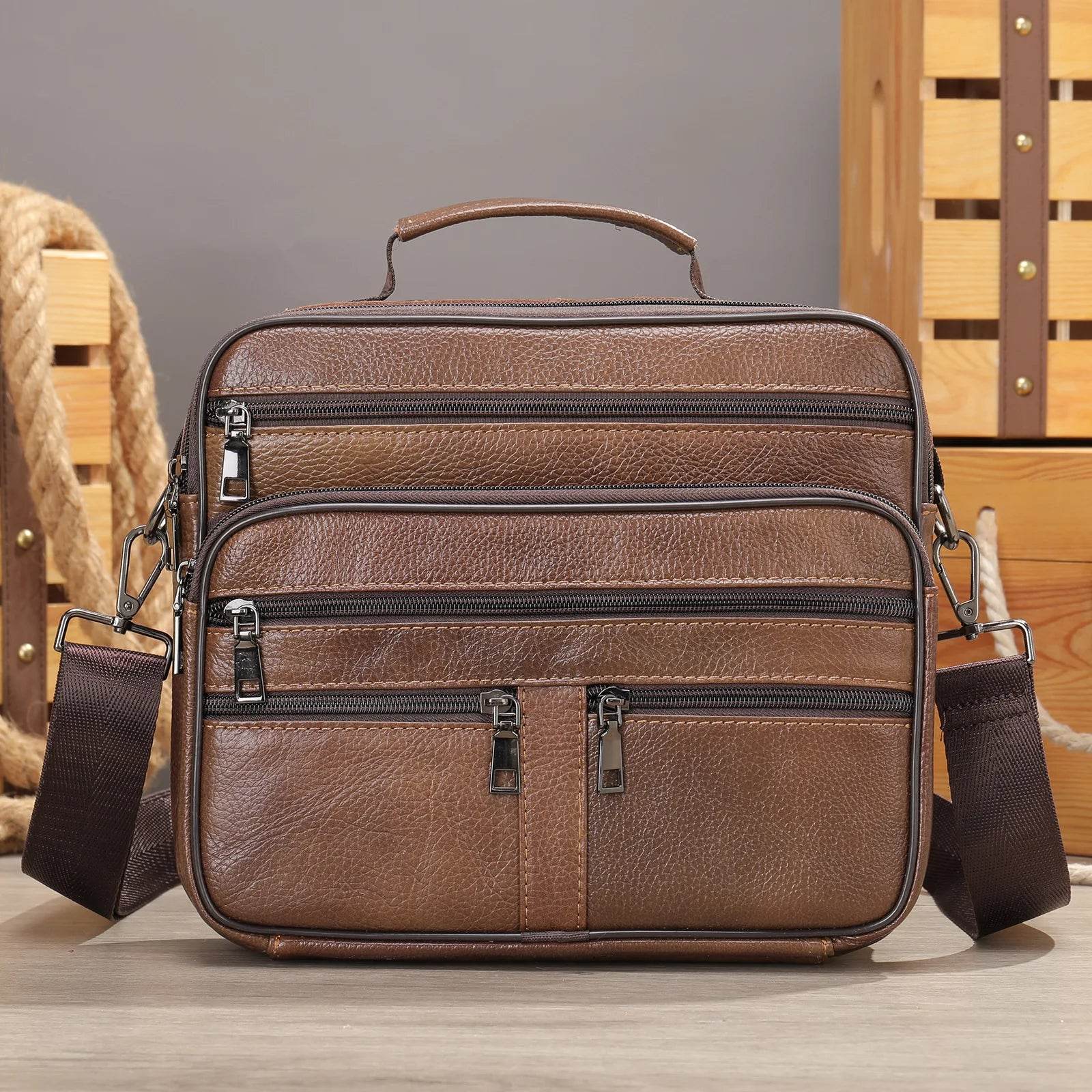 Soft Cowhide Leather Messenger Crossbody Bag for Men - VacationGrabs