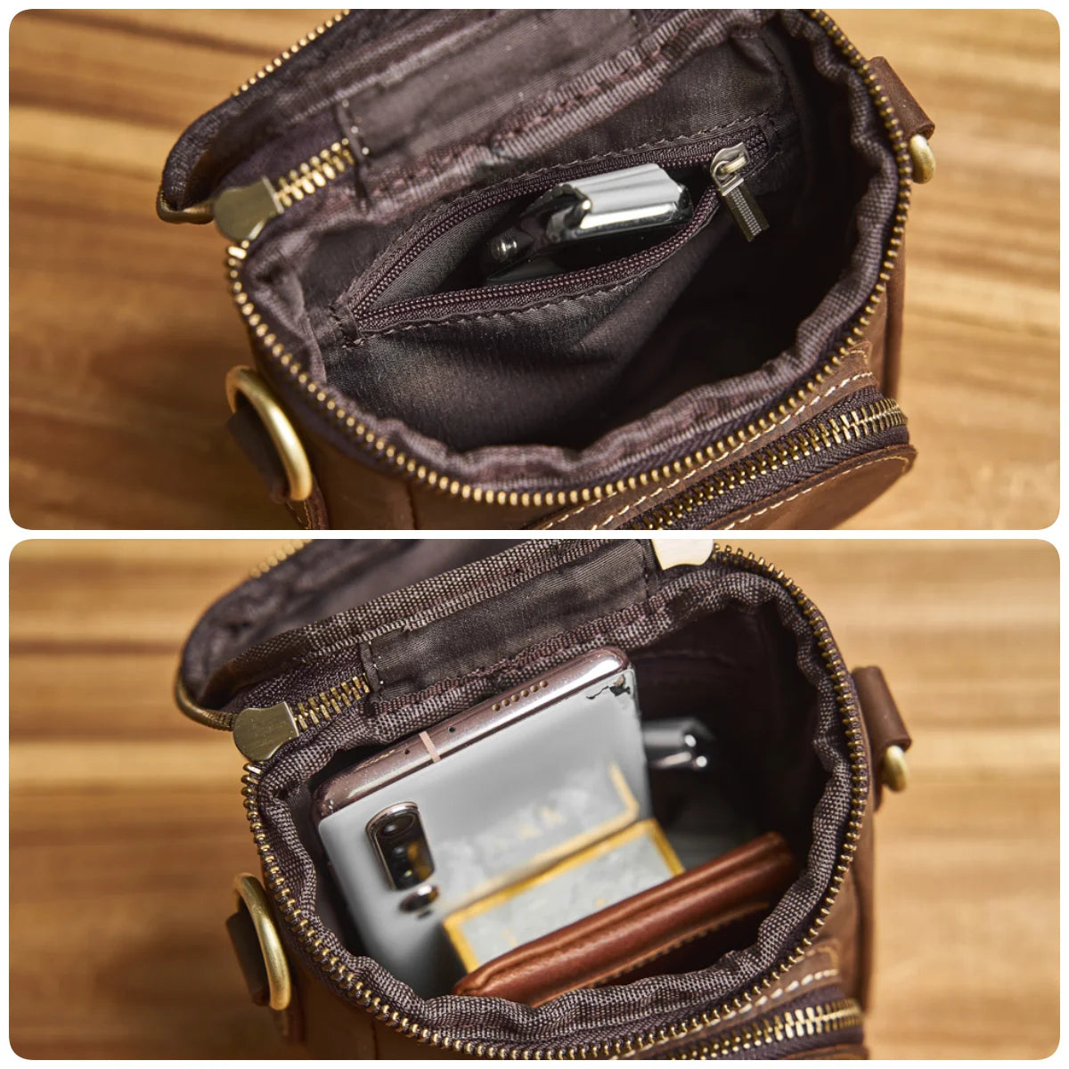 NASVA Genuine Leather Men's Waist Bag Vintage Small Satchel Shoulder Crossbody Bag Mobile Phone Bag