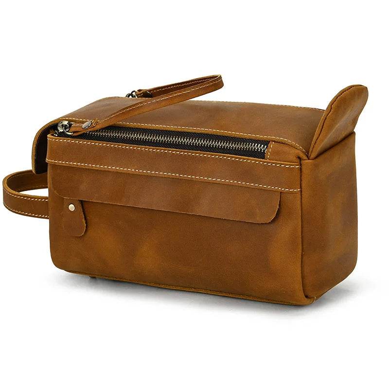 Black Genuine Leather Cosmetic & Storage Bag for Men & Women - VacationGrabs