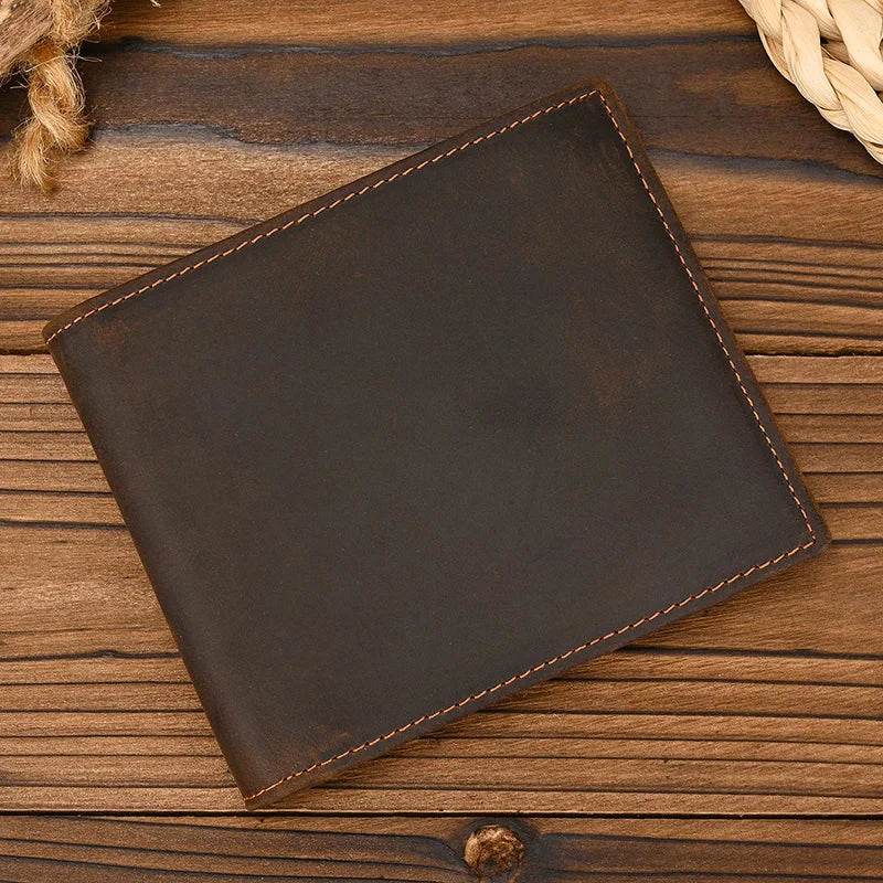Luxury Bifold Leather Wallet for Men Slim Purse Cowhide with Coins Pocket - VacationGrabs
